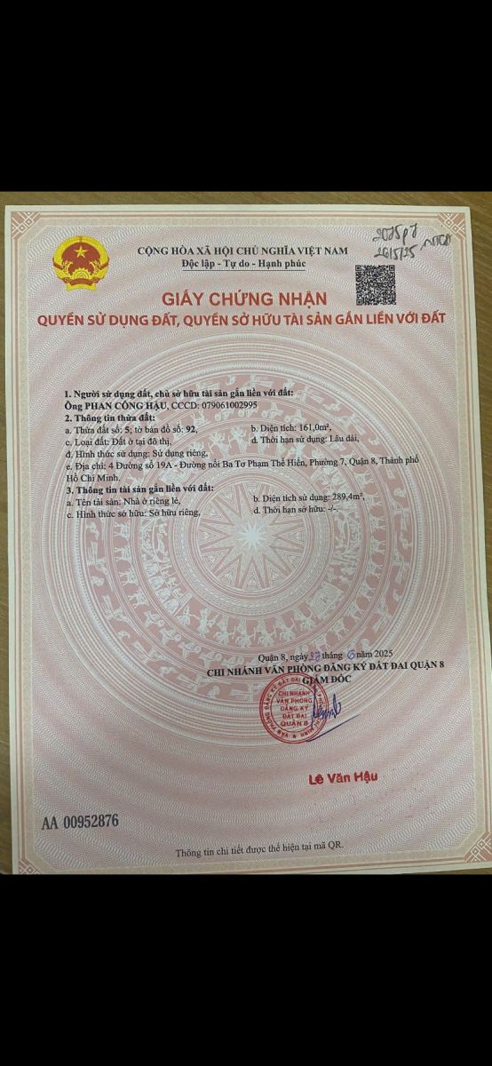 CHÍNH CHỦ! Bán Gấp Biệt Thự 161m² (Ngang 8.1m) tại Đường số 10A, P.7, Q.8. Giá 15.6 Tỷ. LH Bác Hậu.