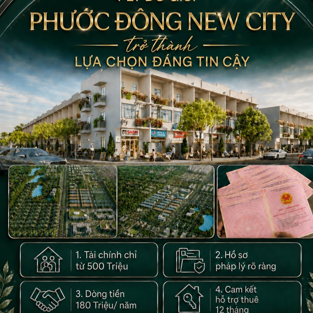 Nhà phố xây sẵn tại Phước Đông New City – pháp lý rõ ràng, có sẵn HĐ thuê 10-15tr